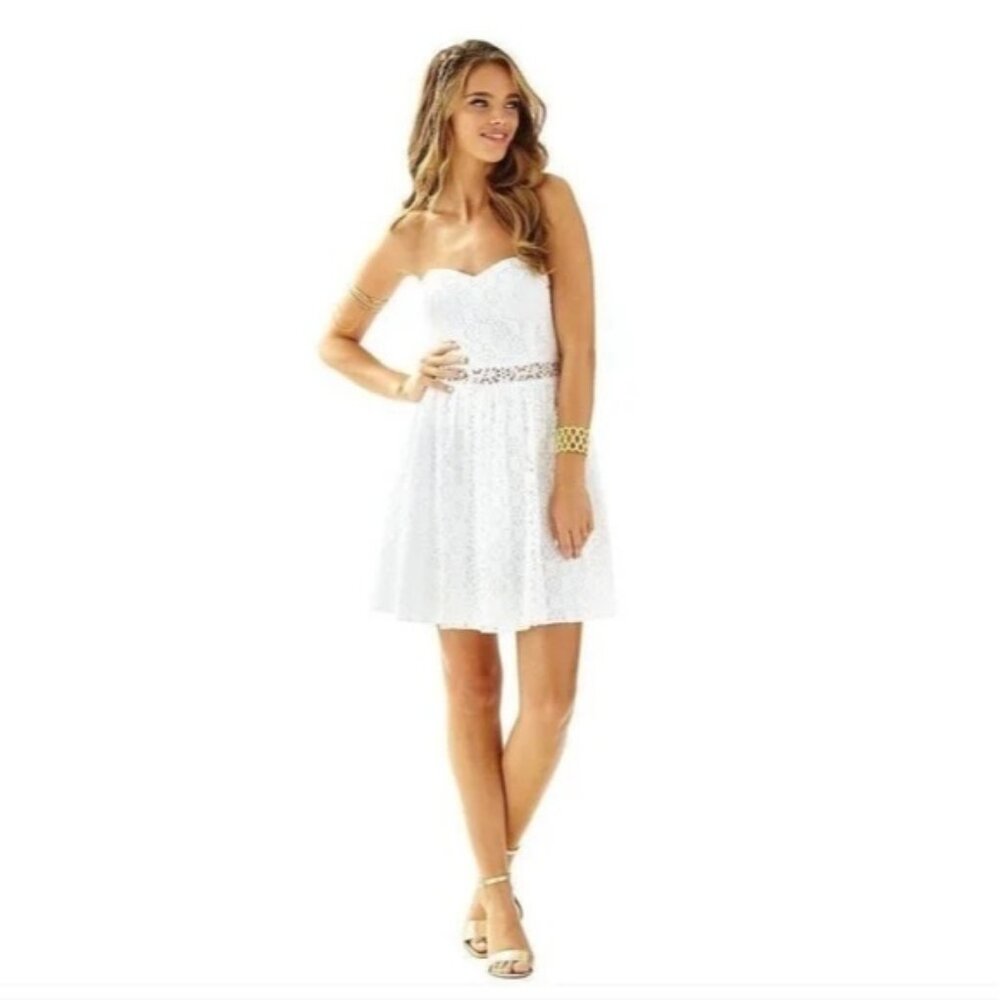 NWT Lilly Pulitzer Brett Dress In Resort White Floral Hexagon Lace Coastal Prepp